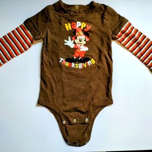 Disney Mickey mouse, onesie/bodysuit brown & orange 18 Mo long sleeves